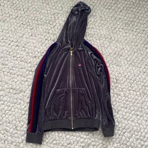 Aviator nation Velvet Zip-Up Hoodie with Red & Blue Stripe Accent size 14 kids